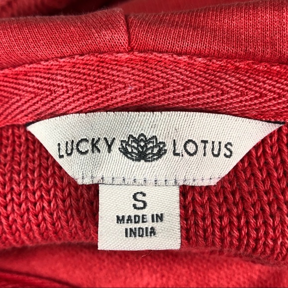 Lucky Lotus Coral Sweater Trim Zipper Hoodie Small - Picture 3 of 7